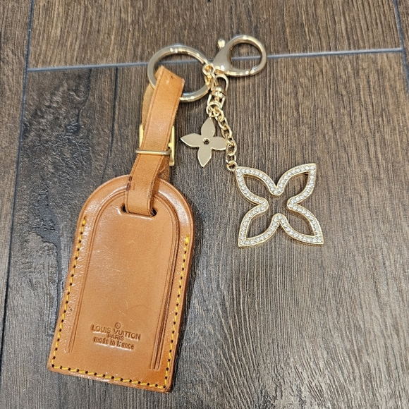 Louis Vuitton Tan Leather Bag Tag On Unbranded Keychain/ Bag Charm - Picture 2 of 7